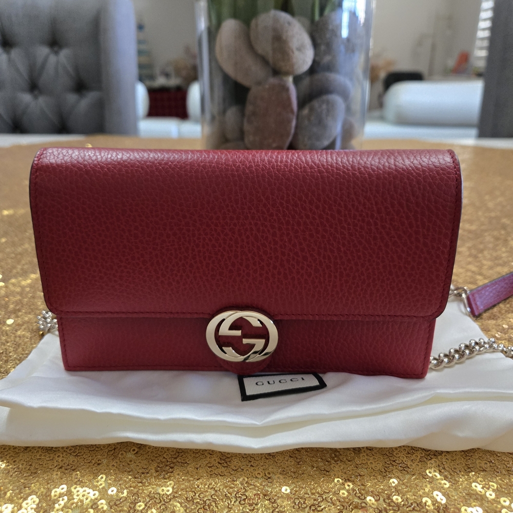 Gucci Red Leather Clutch with Silver Logo